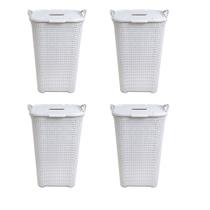Kit 4 Cestos Rattan Grande C/ Tampa Basculada Branco-Arqplast Kit 4 Cestos Rattan Grande C/ Tampa Basculada Branco-Arqplast