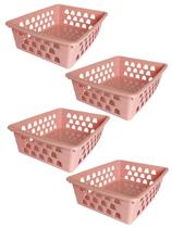 Kit 4 Cestos Rosa Multiuso Médio 25x19,5x7cm 1035 Kit 4 Cestos Rosa Multiuso Médio 25x19,5x7cm 1035