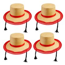 Kit 4 Chapéus Trança Palha Mocinha Festa Junina Vermelho Kit 4 Chapéus Trança Palha Mocinha Festa Junina Vermelho