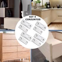 Kit 4 Chapinhas Magnética Prata Imã Manter Porta Armário Gaveta Fechada