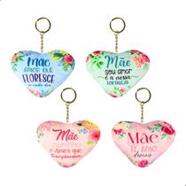 Kit 4 Chaveiro Coração De Pelúcia Personalizado Frases Homegem Dia Das Mães Argola com Corrente