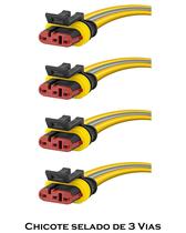 KIT 4 Chicote para Lanterna Automóvel Caminhão Ônibus com Conector Selado de 3 Vias