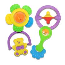 Kit 4 Chocalhos Para Bebê Brinquedo Mordedor Neném Flor Urso - Bee Toys