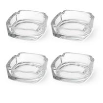 Kit 4 Cinzeiro de Vidro Clássico Quadrado com 4 Apoios 8,5 cm