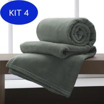 Kit 4 Cobertor / Manta De Microfibra Solteiro 210 G/M Cinza