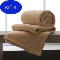 Kit 4 Cobertor Manta De Microfibra Solteiro Marrom Andreza