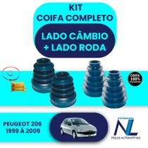 Kit 4 coifas homocinética lado roda e lado câmbio Peugeot 206 1999 a 2010 motor 1.6v Kit 4 coifas homocinética lado roda e lado câmbio Peugeot 206 1999 a 2010 motor 1.6v