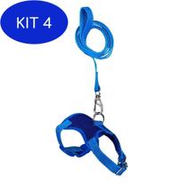Kit 4 Coleira Peitoral Para Coelhos E Hamster Azul