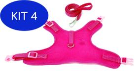 Kit 4 Colete peitoral para cachorro aerado cor rosa tamanho