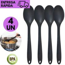 Kit 4 Colher de Silicone Preta Tamanho 26,8cm Resistente ao Calor Alta Temperatura Não Risca Panela