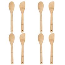 Kit 4 Colher E 4 Espátula Bambu Natural Utensílios 30 Cm