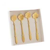 Kit 4 Colheres Aço Inox Dourado de Chá Flores Wolff
