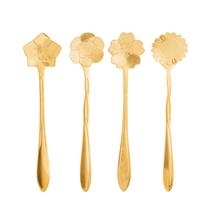 Kit 4 colheres de chá aço inox dourado flores 12cm bon gourmet