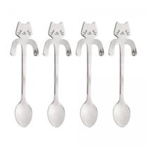 Kit 4 Colheres de Chá de Aço Inox Gato Cat Prateado Wolff