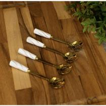 Kit 4 Colheres Dourado Branco Inox Cabo Cerâmica Flowers Wolff C84 Kit 4 Colheres Dourado Branco Inox Cabo Cerâmica Flowers Wolff C84