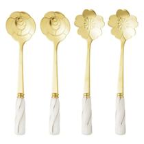 Kit 4 Colheres Inox Cabo Cerâmica Dourado Branco Flowers Wolff C84 Kit 4 Colheres Inox Cabo Cerâmica Dourado Branco Flowers Wolff C84