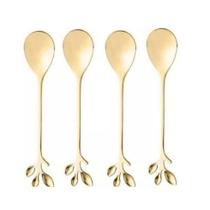 Kit 4 Colheres P/ Chá Cafe Dourada Aço Inox Leaves 28296 Kit 4 Colheres P/ Chá Cafe Dourada Aço Inox Leaves 28296