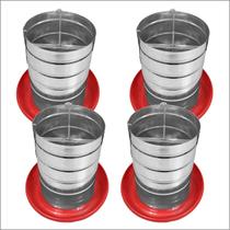 Kit 4 Comedouros Tubular 15kg p/ Frango Aves Galinha Faisão Prato Anti Desperdicio