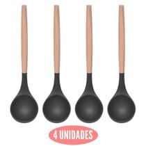 Kit 4 Conchas Silicone Feijão Preto Cabo Bambu Não Arranha Kit 4 Conchas Silicone Feijão Preto Cabo Bambu Não Arranha
