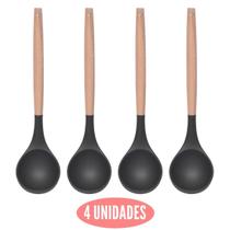 Kit 4 Conchas Silicone Feijão Preto Cabo Bambu Não Arranha