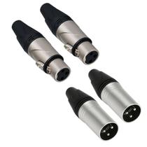 Kit 4 Conector Plug XLR Macho e Femea Cannon Metal MXT