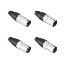 Kit 4 Conector Xlr Canon Macho 3 Pinos Metálico Profissional SCSM3 Seetronic