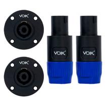 Kit 4 Conectores Plug Speakon 2 Machos Linha 2 Fêmeas Painel Redondo 4 Vias Voik Profissional SPK01