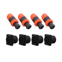 KIT 4 Conectores Speakon Macho 4 vias Laranja PGSP0003 + 4 Speakon Femea Painel 4 vias PGSP0001 STORM