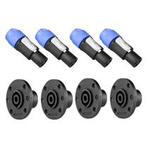 KIT 4 Conectores Speakon Macho Roxtone RP031 + 4 Spekon Femea Painel Redondo NL4P Santo Angelo KIT 4 Conectores Speakon Macho Roxtone RP031 + 4 Spekon Femea Painel Redondo NL4P Santo Angelo