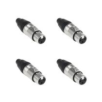 Kit 4 Conectores Xlr Canon Femea Metal 3 Pinos Resistente Mxt Profissional