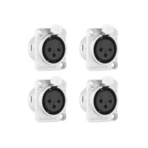Kit 4 Conectores Xlr Fêmea Painel Quadrado 3 Pinos Profissional Roxtone
