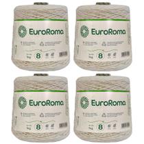 Kit 4 Cones Barbante Cru 1 Kilo N8 Euroroma para Crochê, Tricô, Tapeçaria e Frigorífico
