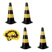 Kit 4 Cones De Sinalização Segurança 50cm + Corrente 10mts Kit 4 Cones De Sinalização Segurança 50cm + Corrente 10mts