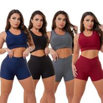 kit 4 conjuntinho curto feminino fitness academia malhação short e top regata superflex premium