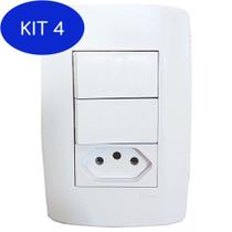 Kit 4 Conjunto 2 Interruptor Simples 10A Tomada 10A Slim 3