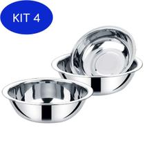 Kit 4 Conjunto Bowl Em Aço Inox 3 Peças Tigelas De 19Cm 21Cm