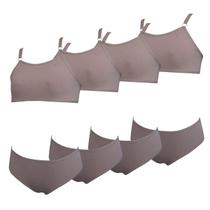 Kit 4 Conjunto Calcinha e Sutiã sem Bojo Infantil Algodão Tamanho:GCor:Bege