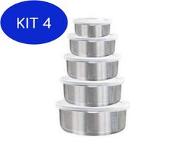 Kit 4 Conjunto De Potes Redondos Inox 5 Peças Com Tampa -