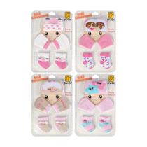 Kit 4 conjunto enxoval toca luva e meia recem nascido meninas bebê, material premium, conforto e maciez Kit 4 conjunto enxoval toca luva e meia recem nascido meninas bebê, material premium, conforto e maciez