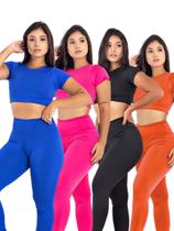 Kit 4 Conjunto Fitness Top Manga + Calça Legging Basica MAG853_901 Kit 4 Conjunto Fitness Top Manga + Calça Legging Basica MAG853_901