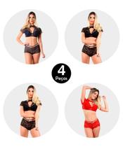 Kit 4 Conjunto IMI Lingerie Com Bojo Caleçon Em Renda E Tule Cropped Kit 4 Conjunto IMI Lingerie Com Bojo Caleçon Em Renda E Tule Cropped