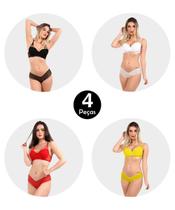 Kit 4 Conjunto IMI Lingerie Em Renda Fio Duplo Galisteu