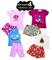 Kit 4 Conjunto Infantil Menina Verão em cotom 1 ao 8