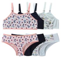 Kit 4 Conjunto Menina Calcinha e Sutiã Juvenil Algodão Tamanho:GGCor:Variados
