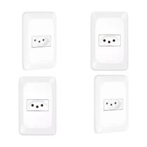 Kit 4 Conjunto Tomada 2P+T Branco pop 10a 250v 4x2 pial legrand LGX030 com placa e suporte