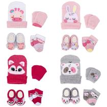 Kit 4 Conjuntos Bebê Menina Recém-Nascido Touca Luva Meia e Pantufa Maternidade Enxoval Kit 4 Conjuntos Bebê Menina Recém-Nascido Touca Luva Meia e Pantufa Maternidade Enxoval