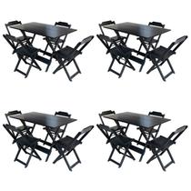 Kit 4 Conjuntos de Mesa com 4 Cadeiras de Madeira Dobravel 120x70 Preto Kit 4 Conjuntos de Mesa com 4 Cadeiras de Madeira Dobravel 120x70 Preto