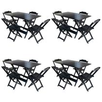 Kit 4 Conjuntos de Mesa com 4 Cadeiras de Madeira Dobravel 120x70 Preto Kit 4 Conjuntos de Mesa com 4 Cadeiras de Madeira Dobravel 120x70 Preto