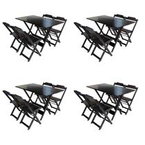 Kit 4 Conjuntos de Mesa com 4 Cadeiras de Madeira Dobravel 120x70 Tabaco