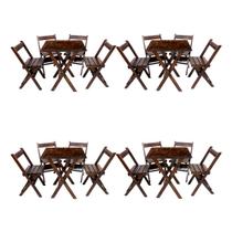 Kit 4 Conjuntos De Mesa Dobrável 60x60cm Com 4 Cadeiras Em Madeira Maciça Imbuia - i9